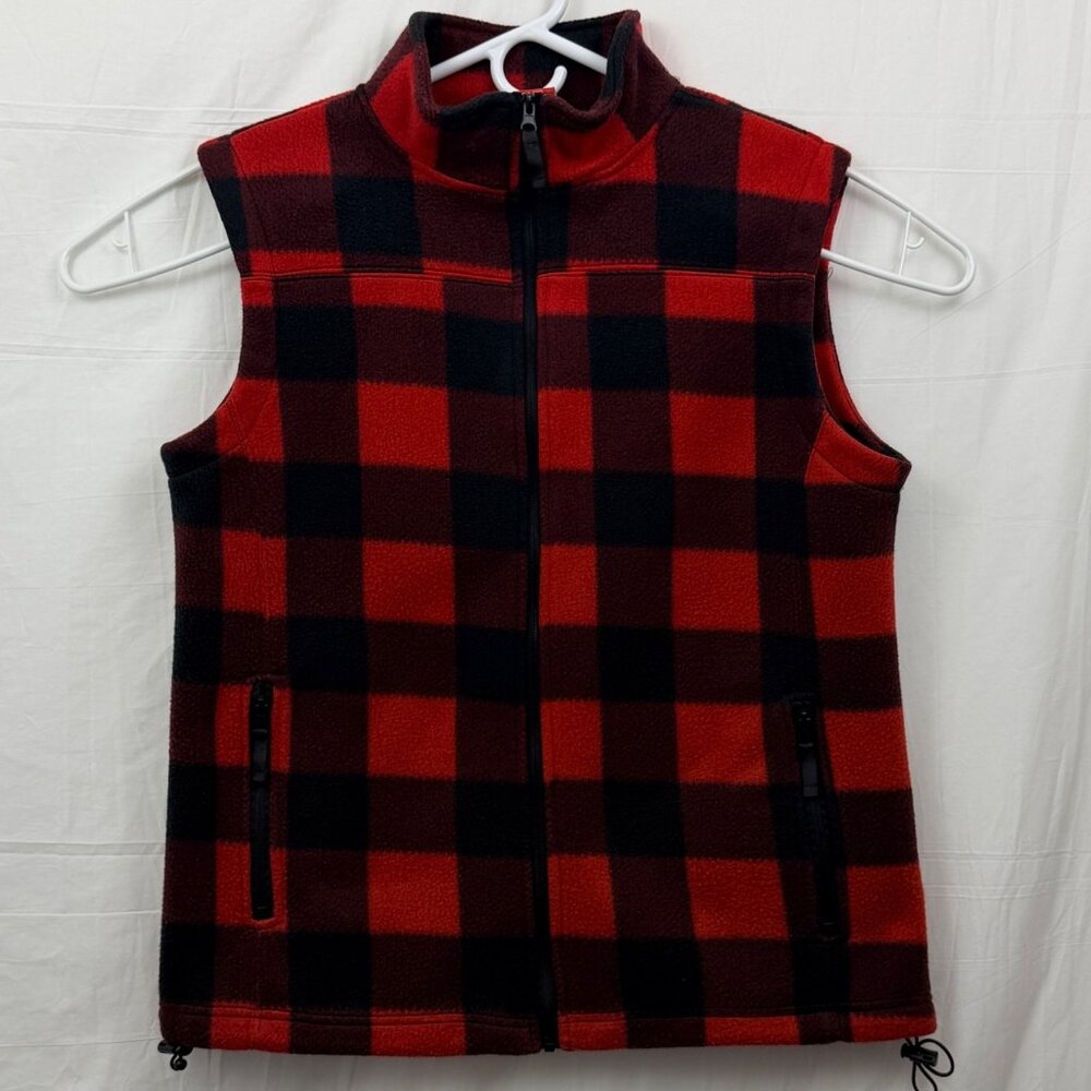 Buffalo Check Plaid Fleece Zippered Vest Unisex S Red Black Souvenirs Northern